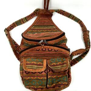 Vintage Addiction Tribal Woven Backpack Boho Southwestern Festival Bag